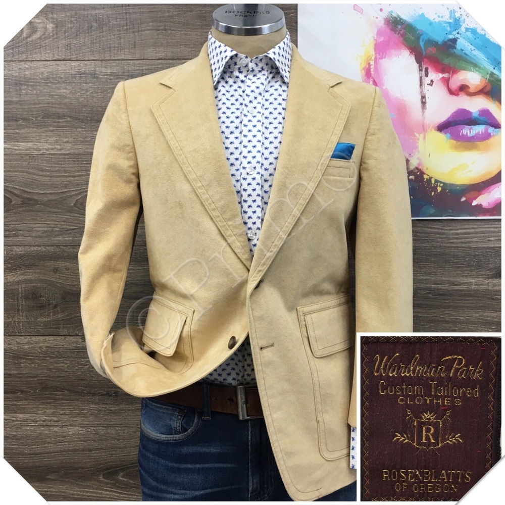 VINTAGE Mens Faux Suede Blazer Sport Coat Casual Jacket Size 38S Classic Suit